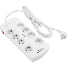 Мережевий фільтр живлення 2E 8XSchuko, 3G*1.5мм, 4*USB-A, 3м, white (2E-SP815M3USBWH)