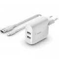 Зарядное устройство Belkin Home Charger 24W DUAL USB 2.4A, Lightning 1m, white (WCD001VF1MWH)