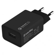 Зарядное устройство ColorWay 1USB Quick Charge 3.0 (18W) black + cable Lightning (CW-CHS013QCL-BK)