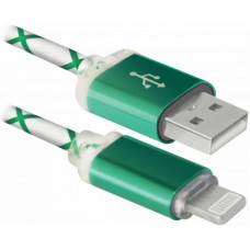 Дата кабель USB 2.0 AM to Lightning 1.0m ACH03-03LT GreenLED backlight Defender (87553)