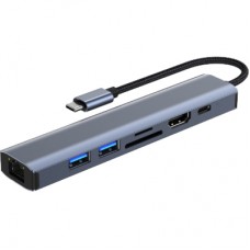 Концентратор Dynamode 7-in-1 USB-C to HDTV 4K/30Hz, 2хUSB3.0, RJ45, USB-C PD 100W, SD/MicroSD (BYL-2303)