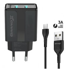 Зарядное устройство Grand-X CH-15T 5V 2,1A USB Black + cable USB -> Type C, Cu, 4A, TPE (CH-15T)