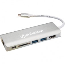 Концентратор Intracom USB3.1 Type-C to HDMI/USB 3.0x2/RJ45/SD/PD 60W Hub 7-in-1 Manhattan (152075)