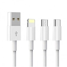 Дата кабель USB 2.0 AM to Lightning + Micro 5P + Type-C 1.0m D22E White Denmen (DM-D22E-WH)