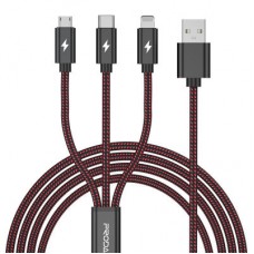 Дата кабель USB 2.0 AM to Lightning + Micro 5P + Type-C red Proda (PD-B65th-RD)