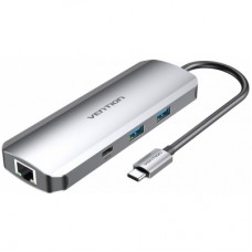 Концентратор Vention USB3.1 Type-C --> HDMI/USB 3.0x2/RJ45/USB-C/SD/TF/TRRS 3.5mm (TOMHB)