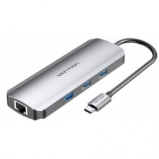 Концентратор Vention USB3.1 Type-C --> HDMI/USB 3.0x3/RJ45/SD/TF/PD 100W Hub 8-in (TOKHB)