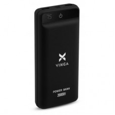 Батарея універсальна Vinga 20000 mAh QC3.0 Display soft touch black (VPB2QLSBK)