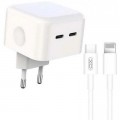 Зарядное устройство XO QC 3.0 L102 35W/2 USB-C + cable Lightning NB113 White (XO-L102i-WH)