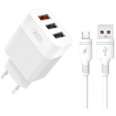 Зарядний пристрій XO USB L72 (3A, QC3.0, 3 Usb) + cable Micro USB White (XO-L72-BK)