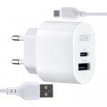 Зарядное устройство XO L97 (1Type-C/1USB/2.4A) + USB - MicroUSB White (XO-L97-MC)