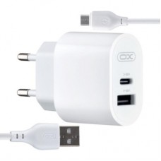 Зарядное устройство XO L97 (1Type-C/1USB/2.4A) + USB - MicroUSB White (XO-L97-MC)